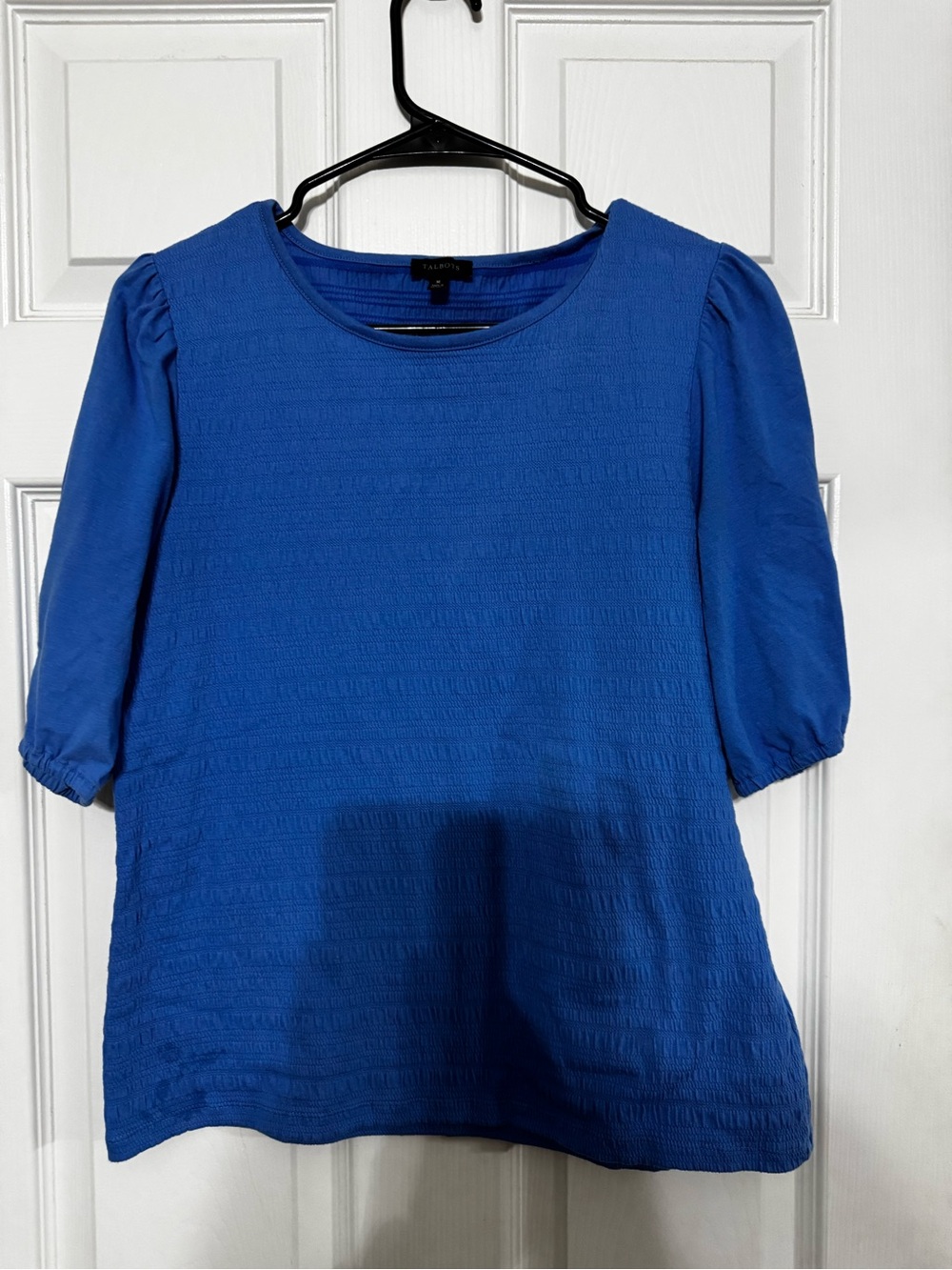 Talbots Cobalt Blue Textured Puff Sleeve Blouse